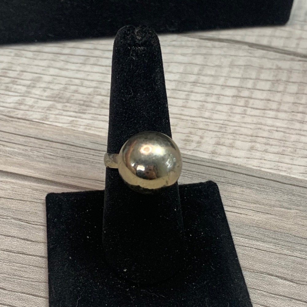 Gold Tone Oversized Ball Statement Ring Size 8.25 Modernist Minimalist Sphere